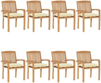 vidaXL Stapelbare Gartenstühle mit Kissen 8 Stk. Massivholz Teak 3073281