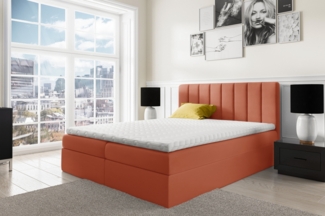 99rooms Arcelia Boxspringbett Velours MONOLITH Korallenrot 120x200 cm