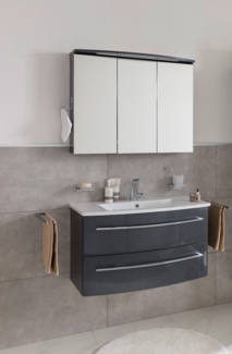Lanzet Impulso Badmöbel Set 3-teilig, 90cm, Anthrazit, Spiegelschrank