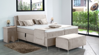 Meisterbetten Boxspringbett Mari 120x220 in VS-Creme, Matratzenbezug Mask, Ergoflex-Topper