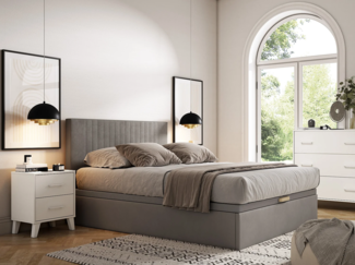 Vente-unique - Bettgestell mit Bettkasten - 160 x 200 cm - Stoff - Grau - CENOVAS von YSMÉE