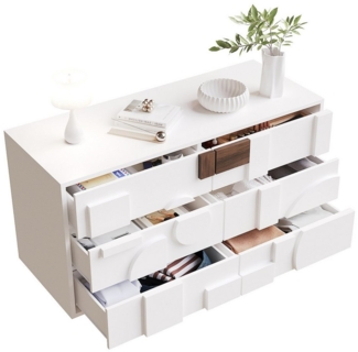 OKWISH Sideboard Anrichte,Küchenschrank,Kommode (Modernes Sideboard weiß mit Push-to-Pop-Schubladen – Grifflose Türen, geometrisches Design, Massivholzbeine, ideal für Wohnzimmer & Esszimmer, 120*40*75CM), mit Push-to-Pop-Funktion