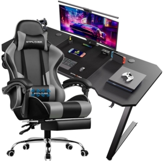 GTPLAYER Gaming-Stuhl Bürostuhl mit Massagefunktion, Fußstütze, Kopfstütze (Packung), Ergonomischer Gamer Stuhl Maximale Belastung 150 kg, 360° drehbar