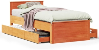 vidaXL Massivholzbett ohne Matratze mit Kopfteil Wachsbraun 75x190 cm 3308791