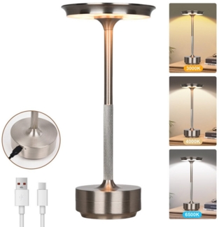 Rosnek LED Tischleuchte Tischlampe Kabellose Dimmbar Leseleuchte, USB Aufladbar, Wasserdichtes, Silber, LED fest integriert, Kaltweiß, Warmweiß, Naturweiß, mit Touch-Schalter Leicht Schreibtischlampe für Wohnzimmer Büro