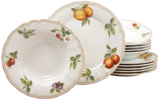 CreaTable Tafelservice Teller Set, Geschirr-Set Flora Orchard (12-tlg), 6 Personen, Porzellan, Service, Früchtedekor, 12 Teile, für 6 Personen