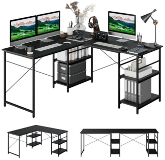 COSTWAY Eckschreibtisch, 2in1 Design, mit 4 Ablagen, 151 x 151 x 75 cm