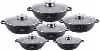 KlönBerg Topf-Set Schöne niedriger Töpfe mit Steinbeschichtung 6 verschiedenen Größen, Aluminiumguss, Aluminium, Keramik, Edelstahl (Passt in jede Küche! 1.7L / 2.0L / 2.6L / 3.3L / 3.9L / 4.8L, 12-tlg, Es ist eine perfekte Geschenkidee für jeden Anlas...