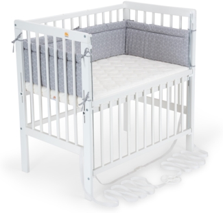 FabiMax Beistellbett Boxspring Flex weiß inkl. Matratze Comfort und Nestchen graue Würfel