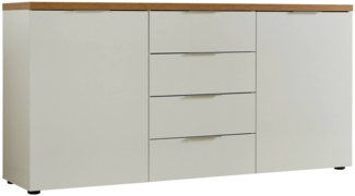 Dmora Satriano Sideboard, Wohnzimmerbuffet, Wohnzimmer-Sideboard, Küchen-Speisekammer, Made in Italy, 180x43h89 cm, Weiß und Eiche glänzend