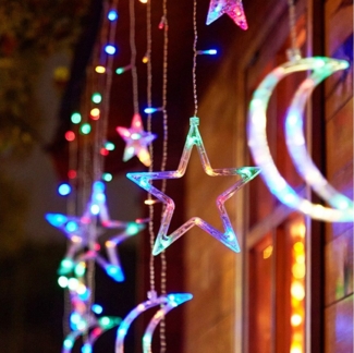 MUPOO LED-Lichterkette 120 LED Lichtervorhang Ramadan Eid Islam Fest Deko lichterketten, 3M Warmweiß/Mehrfarbig Ramadan Deko Batteriebetrieben