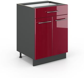 Küchenunterschrank Fame-Line Bordeaux Hochglanz 60 cm mit Schublade, ohne Arbeitsplatte Vicco