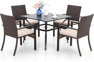 MFSTUDIO Rattan Gartenmöbel Set 5-teilig Metall Gartentisch Stühle Polyrattan