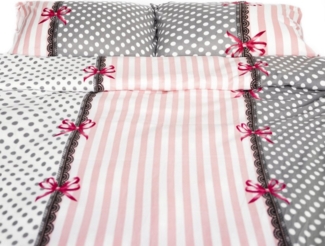 Fleece Bettwäsche aus Polyester, ca. 130 gsm, Grau-Rosa mit Schleifen Bettbezug 135x200 cm