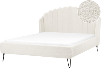 Bett mit Lattenrost Bouclé AMBILLOU 160 x 200 cm Cremeweiß