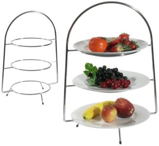 Contacto 3-stufige Teller-Etagere für min. Ø 17cm Teller, schwere Qualität, Stahldraht verchromt, Buffet Etagere 3 Etagen für Obst etc. 31x22,5 cm