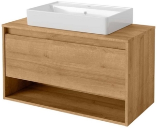 Fackelmann NATURA Badmöbelset 2-teilig, Keramikbecken, 94 cm breit, Braun hell