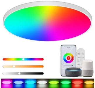 BlingBin Deckenleuchte LED Deckenlampe Wohnzimmerlampe, Ø30 cm, mit APP-Steuerung und Fernbedienung, LED fest integriert, RGB,Kaltweiß/Naturweiß/Warmweiß, 3000K-6500K Rund LED Lampe, für Schlafzimmer, Wohnzimmer, Kinderzimmer