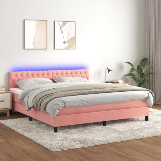 vidaXL Boxspringbett mit Matratze & LED Rosa 180x200 cm Samt 3134602