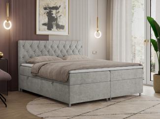 Boxspringbett Doppelbett Polsterbett Kunstlederbett mit Bettkasten - ROMA - 120x200cm - Hellgrau Stoff - H3