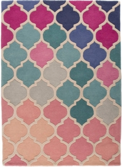 FLAIR RUGS Wollteppich Rosella, rechteckig, Höhe: 10 mm, 100% Wolle, mehrfarbig, Ornamente, mit Hoch-Tief-Effekt