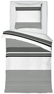 JACK Bettwäsche 135x200cm Satin Streifen Anthrazit Grau Weiß Mistral, Satin, 2 teilig, schlichtes Design in Grautönen