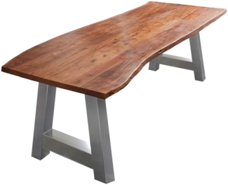 Vollholz Esstisch »Athen« im Landhausstil Baumkante Akazie Nussbaum 180x90 silber 525007