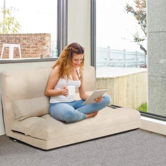 COSTWAY Schlafsofa mit 2 Kissen, Sofabett mit 6 stufig Verstellbarer Rücklehne, Lazy Sofa klappbar, Bodensofa für Schlafzimmer, Wohnzimmer und Balkon (Beige)