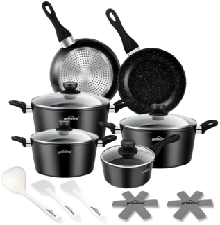 HOMELUX Topf-Set Induktions Töpfe Set Classic Antihaftbeschichtung Kochtopfset, Aluminium (Kochgeschirr-Set, 15-tlg, 3x Kochtopf, 2x Bratpfanne,1x Saucentopf,4x Glasdeckel,5x Zubehör), Induktionsgeeignet