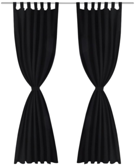 vidaXL Vorhänge Gardinen aus Satin 2-teilig, Polyester Schwarz, 140x245 cm