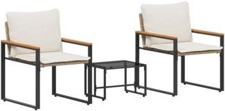 vidaXL Möbelsets mit Kissen 3 pcs Beige und Cremeweiß Rattan 42026948