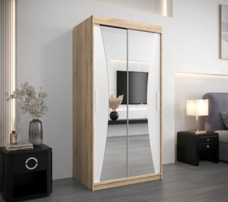 MOEBLO Schiebetürenschrank MEGRA (mit Spiegel, mit/ ohne Schubladen, Schwebetürenschrank Schrank Garderobe Schiebtüren Schlafzimmer Wohnzimmerschrank) (BxHxT):100/120/150/180/200/250 x 200 x 62 cm