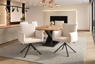 Esszimmerstuhl-Set (4 St.) 360° drehbar, Leinen Beige, Belastbar bis 150 kg,H 88 x T 60 x B 60 cm