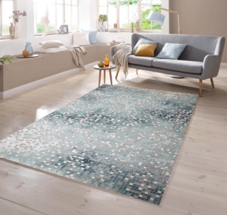 TeppichHome24 Teppich Designer Teppich mit Konturenschnitt Kariert in Grau Türkis Creme, rechteckig