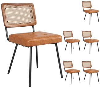 MODFU Esszimmerstuhl Retro-Stuhl,Rattan-Loungesessel (Esszimmerstuhl Set aus Kunstleder und Rattan – Ergonomisch, verstellbar und pflegeleicht, 6 St)