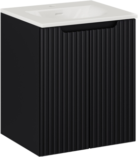 NOVA BLACK 50cm Badmöbel-Set mit SKY Möbelwaschtisch (40x50cm), Schwarz Teppich