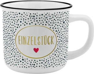 GRUSS & CO Becher Motiv "Einzelstück" | New Bone China Porzellan, Emaille-Optik, 35 cl | Geschenk, Sprüchetasse | 47515