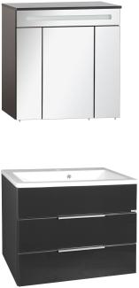 Fackelmann KARA Badmöbel Set 3-teilig, 80 cm, Anthrazit, Gussmarmor, 2 Schubladen