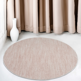 Teppich Rund - Flachflor 200x200cm - Meliert Pink-Weiß - Modern Boho Pastell Wohnteppich Wohnzimmer Schlafzimmer Deko Teppiche