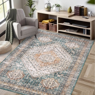 GarveeMore Teppich Waschbarer Vintage-Bohème-Teppich in Kaschmir-Nachbildung, 120x170cm