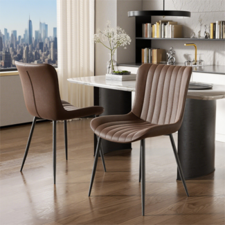 Essstuhl, Moderne Kunstleder-Sessel 2er-Set bequeme PU-Stühle, PU/Metall, Braun