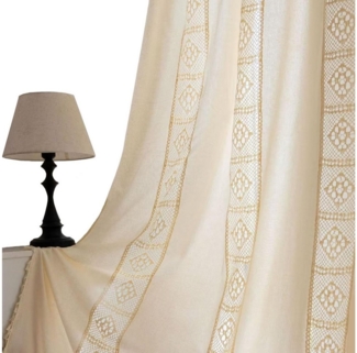 Kaket Gardine Boho-gewebter Vorhang, Vintage-Landhausstil Gardine, Baumwoll-Leinen-Quasten Vorhang, Durchbrochener Verdunkelungsvorhang