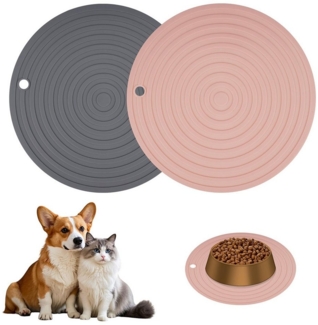Ledander Napfunterlage 2 Stück runde Napfunterlage Hund Katzen,Anti-Rutsch-Unterlagen, geeignet für mittelgroße bis kleine Haustiere, in Pink und Grau