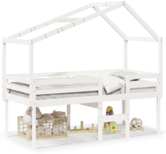 vidaXL Hochbett mit Dach Weiß 90x190 cm Massivholz Kiefer 3282059