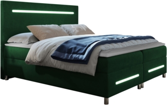 Boxspringbett Saziro LED, Grün, 180x200 cm