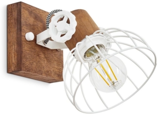 hofstein Wandleuchte »Cotes« Wandlampe aus Holz/Metall in Braun/Weiß m. Lichteffekt, ohne Leuchtmittel, Gitter-Optik, Holzbalken, Textilkabel, verstellbarer Strahler, E27