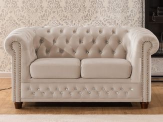 S-Style Möbel Chesterfield-Sofa 2-Sitzer Cleo Blink aus Samt mit Kristallsteppung und Massivholzfüßen, mit Wellenfederung