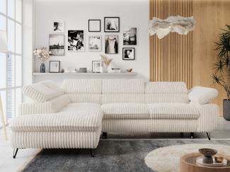 Ecksofa mit Bettfunktion, Modern Sofa, L-form, Einstellbare Kopfstützen, Bettkasten, PETER, 1x Ecksofa, Beige, Cord, links