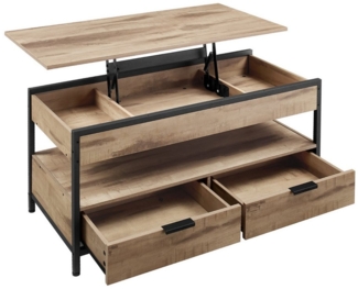 Vasagle Couchtisch, höhenverstellbarer Wohnzimmertisch, Kaffeetisch, mit Schubladen, offenes Fach,50x100 x (48-63)cm， kamelbraun-schwarz