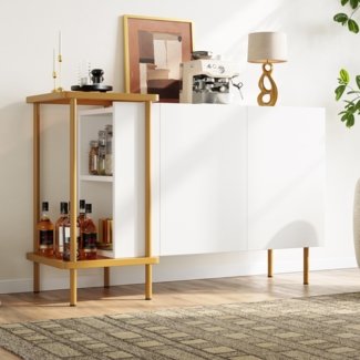 Merax Sideboard-Schrank mit 2 Türen und 2 offenen Fächern, Couchtisch aus Metall/Glas, Weiß, 120 x 40 x 77.5 cm (LxBxH)